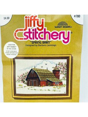 Vintage Cross Stitch kit, "Spring barn", 1977  Jiffy Stitchery, Spring Barn